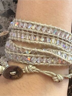 Chan Luu Sparkling Crystal Wrap Bracelet in Beige